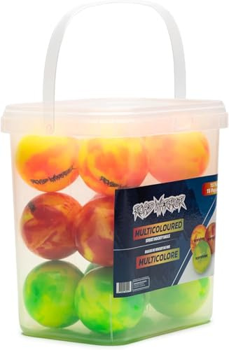 Road Warrior Multi-Colour Street Hockey Balls, 15 Pack Low Bounce Ball Hockey Balls for Kids, Suitable for Warm Weather, Indoor & Outdoor Use, Comes with Storage Bucket…