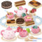 Beberolen Wooden Tea Set, Toddler Pretend Play Afternoon Tea Party Food Toys, Kids Kitchen Accessories with Biscuits and Teapot for 3 4 5 Years Old Girls Boys Childrens Birthday Gift