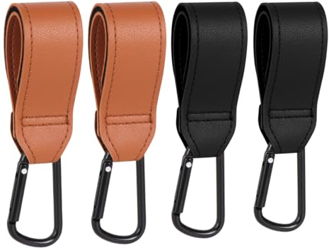 ALXBSONE 4 Stück Kinderwagen Haken, Kinderwagen-Clips, Fahrrad-Auto-Aufbewahrungshaken für Taschen, Garderobe-Multifunktionshaken (Braun-Schwarz)