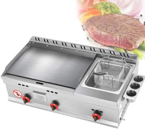 Plaque à gaz de comptoir commerciale, poêle à frire Teppanyaki en acier inoxydable pour restaurant avec température réglable, gril à gaz GPL de cuisine pour la restauration en plein air