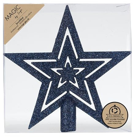 Punta per albero di Natale, 21,5 cm, in plastica, infrangibile e con brillantini, punta per albero di Natale, decorazione per albero di Natale, colore blu notte