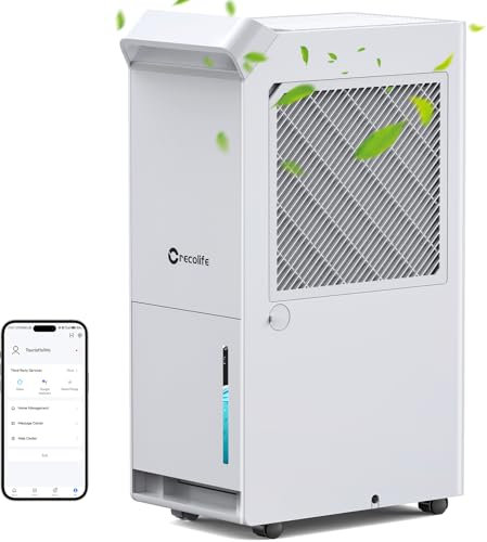 Crecolife Deumidificatore Compressor Intelligente 20L/24H con Serbatoio dell'Acqua 3.5L, 3 Modalità di Deumidificazione, Adatto fino a 40㎡, Controllo WiFi, Timer 24H, Casa Muffa e condensa