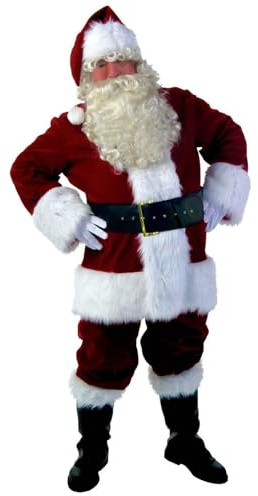 WAZHAKU Santa Claus Costume Men Women Santa Hat Gloves Belt Santa Costume for Men Deluxe Professional Santa Suit for Adults 6 Pieces Red Men's Outfit