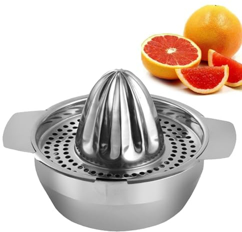 Hsyadazi Citruspress rostfritt stål, diameter – 13 cm, citronpress med behållare 400 ml manuell citruspress stark robust, diskmaskinssäker hemjuicepress