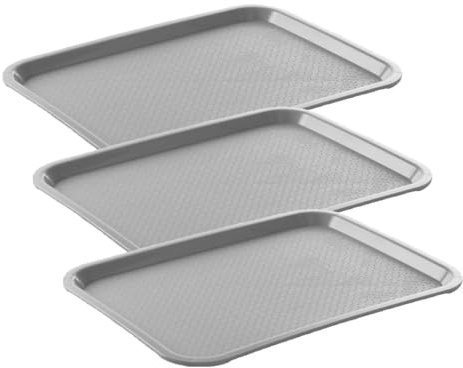 HENDI Bandeja de Servicio, Mediana, Rectangular, Multiusos, resiste hasta 80°C, Bandeja para Servir Comida rápida, Bebidas, Fast Food, Bandeja de Cocina, 305x415x(H) 20mm, Gris, Polipropileno
