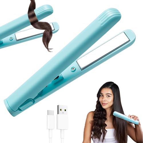 KQWVZ Mini Lockenstab, Haarglätter und Locken 2 in 1 haarglätter mini, 17CM mini lockenstab für kurze haare,glätteisen für kurze haare, Lockenstab für Zuhause und unterwegs.