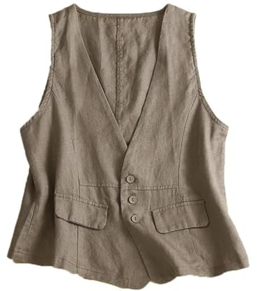 MINTLIMIT Women's Linen Vest Casual Button Down Sleeveless V Neck Lightweight Business Jacket Waistcoat Vest with Pocket