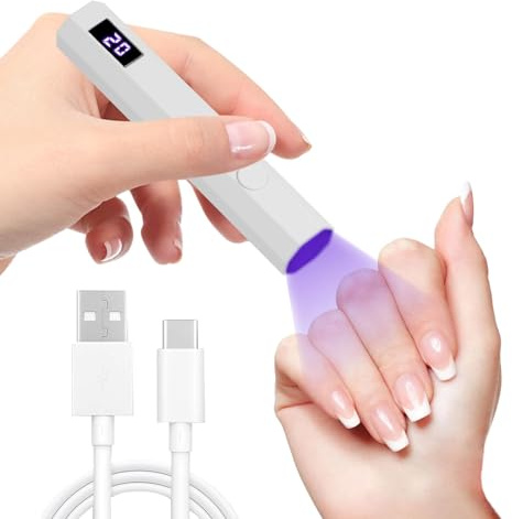 Mini UV Lamps for Gel Nails with LED Screen Handheld Small Nail Lamps Led Flashlight USB Rechargeable 180mAh 3W Flash Cure Nail Drye 20s 60s Timer Fast Drying for Women DIY at Home Travel Salo White