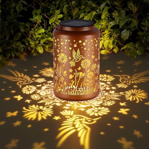 GOLFOEE Solar Lanterns Outdoor Waterproof Hummingbird, Solar Garden Lights