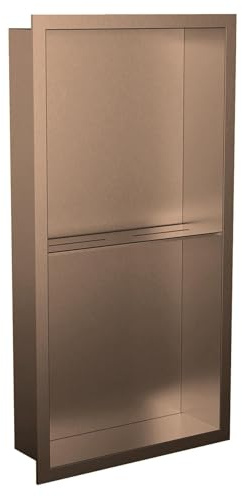 Valve Kings 300 x 600mm Brushed Bronze Shower Niche With Shelf Rectangle Sleek Recessed Bathroom Wetroom Shelf Pre-Built 100% Waterproof Easy Install