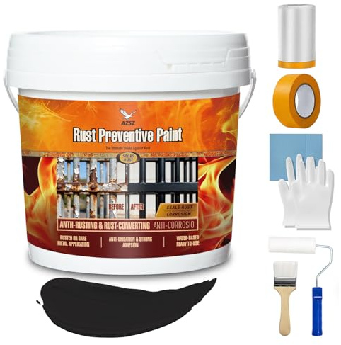 AZSZ 1 Gallon Black Rust Converter & Metal Primer, 2-in-1 Water-Based Anti-Rust Paint for Metal, Heat & UV Resistant Coating for Automotive, Marine, Industrial Use, Covers up to 250 Sq.Ft