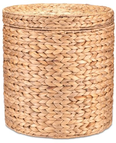 Decorasian Cesto per la biancheria con coperchio in giacinto d'acqua - Cesto portaoggetti grande - Cesto sgabello 42cm x H=44 - Sgabello a cesto - Cesto per coperte, giocattoli e biancheria