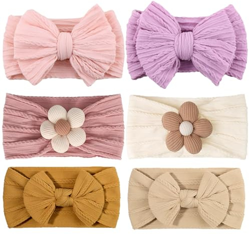 6 Stück Stirnband Baby Mädchen Super Weiche Nylon Baby Stirnbänder Elastische Haarbänder Haar-Accessoires - KAMHBE