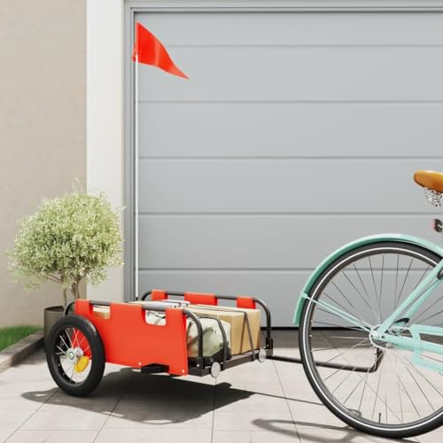 Mokuyary Remorque de vélo Orange Tissu Oxford et Fer Remorque de Transport pour vélo, Chariot à roulettes -A