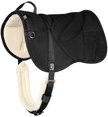 Tackmore Western Bareback Pad for Horses with Handle & Side Pockets, Non-Slip Suede Riding Pad with Girth for Trail Riding Black