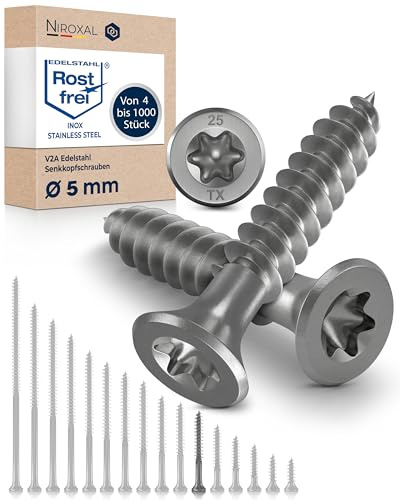 Vis à bois inox A2 V2A H2 Torx TX tête fraisée 90° filetage total 5 mm 5x40 mm – 400 pcs vis bois inox torx