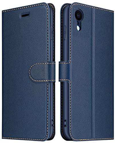 ELESNOW Case Compatible with iPhone XR, High-grade Leather Flip Wallet Phone Case Cover for Apple iPhone XR (Deep Blue)