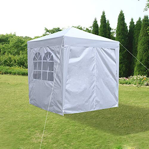 Pop Up 2 x 2m Outdoor Gazebo Marquee Garden Awning Tent Folding Canopy with 4 Sidewall and Carrying Bag for Festival Wedding Party (White)
