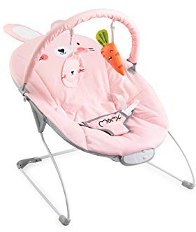 MoMi GLOSSY Babywippe für Babys bis 9 kg weiche Polsterung Metallrahmen AntirutschFüßchen Haltegurt Abmessungen 58 x 49 x 53 cm Sensorisches Modul für kreative Kinderförderung, Bunny