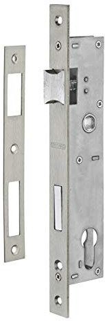 THIRARD - Boîtier de Serrure Encastrable à Cylindre - Axe 24 mm - Inox - Pour Menuiserie Métallique - Bouts Carrés - Coffre Acier - Têtière et Gâche Inox - Pêne Alliage Nickelé - Gris