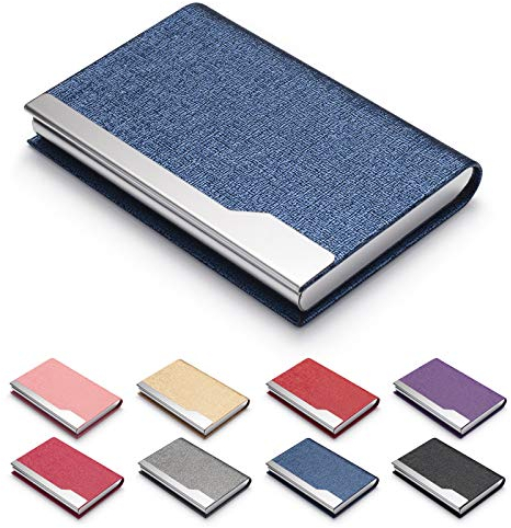 FACATH Visitenkartenetui – Luxus PU-Leder Namenskartenhalter & Edelstahl Multi Kartenetui, Slim Metal Pocket Card Holder Wallet Credit Card ID Case/Holder with Magnetic Shut – Blau