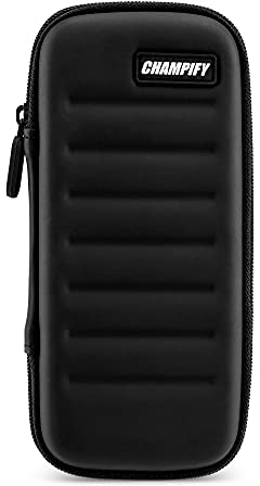 Champify® Darttasche schwarz mit Haltesystem gegen Verrutschen der Dartpfeile | Hard-Case zum Schutz für 3 Steeldarts oder Softdarts und vielen Taschen für Dart Flights und weiteres Zubehör