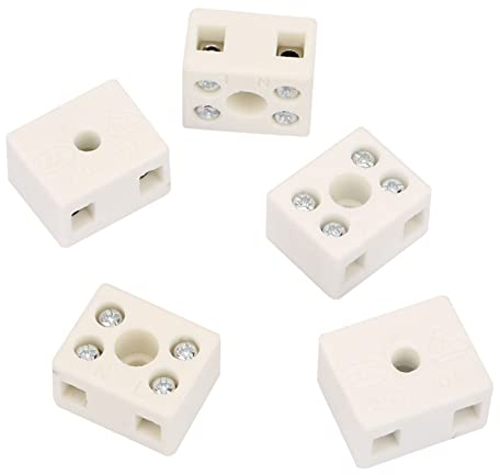 Bloque de Terminales Cerámica, Conectores Alambre Enchufes de Porcelana Alta Temperatura Cableado 2 Posiciones 5 Orificios 2Way Conector Bloques Temp para Cable Eléctrico Enchufes Gama Alta, 5 Piezas