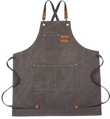 Morwealth Chef Apron for Men Women with Pockets,68x85cm Canvas Apron with Adjustable Shoulder Strap Kitchen Aprons with 3 Pockets BBQ Apron for Gardening Restaurant BBQ, grey, M to XXL