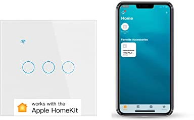 Smart Touch Light Switch 3 Gang 1 Way WiFi Wall Light Switch Works with Apple HomeKit, Alexa, Google Home and SmartThings, App/Voice Control, Glass Panel, 10A 300W Neutral Wire Required White