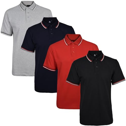 True Face Mens Tshirts Polos Pique Tipping Collar Buttoned Regular Fit Top Tip Set 3-4 Pack L