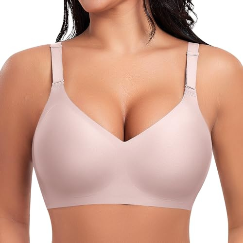 Ganado Sujetador sin Aros con Relleno Mujer Sujetadores Push Up sin Costuras Bralette Comodos Cuello V (Rosa,XXL)