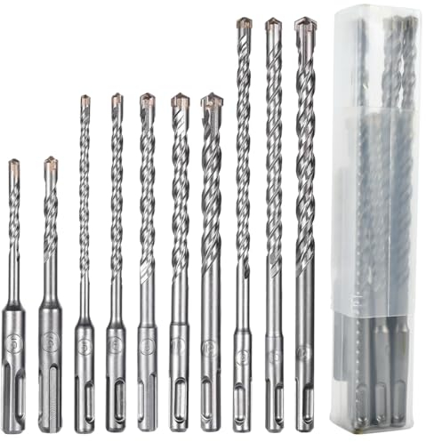 OctBird Juego de 10 brocas SDS Plus para hormigón armado, pared y hormigón – 4 cortantes profesionales (diámetro 5/6/8/10/12 mm)