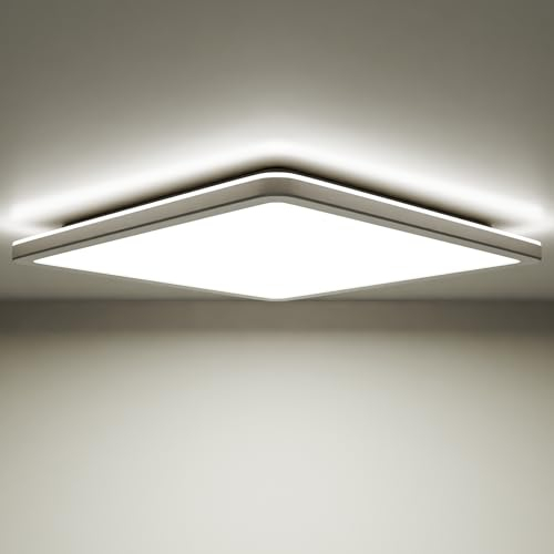 Epochglo Led Deckenleuchte Flach, Badezimmer Deckenlampe Panel, IP54 Wasserfeste,15 W 1800 lm 4000 K, für Bad/Küche/Flur/Keller/Feuchtraum - Ultra Dünn, 22 cm, Eckig, Weiß