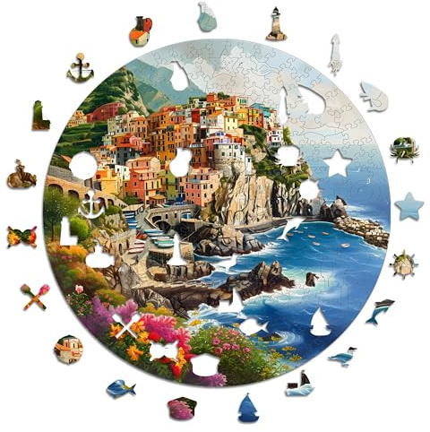 Iconic Puzzles - Portofino, Italie, Puzzle en Bois 100% Durable, Cadeaux pour Enfants et Adultes, Taille S, 200 pièces