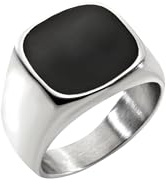 Breil, Collezione Emblems, Anello da Uomo in Acciaio Lucido con Elemento Centrale Nero, Misura 25