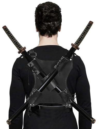 Tefola Ninja Leather Dual Sword Holster, Retro Medieval Adjustable Swords Straps, for Carring Sabre, Zoro, Katana, Dagger, Sword Costume Accessory, Cosplay Accessories