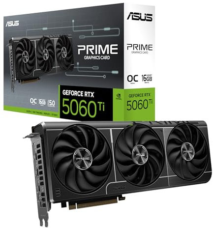 Asus Prime GeForce RTX 5060 Ti 16GB GDDR7 OC Edition – Carte Graphique (PCIe 5.0, HDMI, DisplayPort 2.1, 2.5 Slot, Ventilateurs axiaux, SFF-Ready)