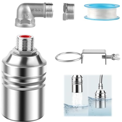 Schwimmerventil, Kugelhahn 1/2 oder 3/4, Automatische Wasserstandsregelung Einstellbar, 304 Edelstahl Schwimmerventil Pool Spülkasten mit Wasserhahn-Dichtungsband, Druckbereichs von 0,2 bis 10 kg