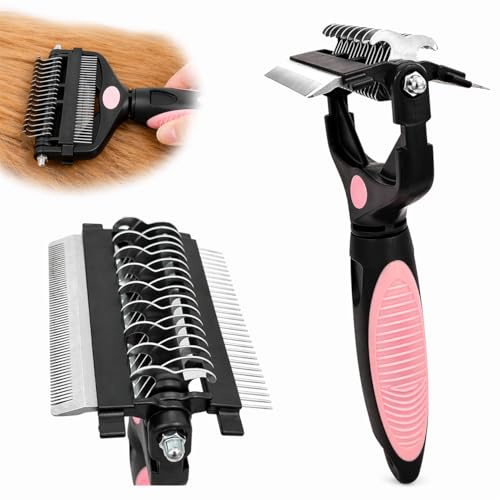 3-in-1 Deshedding, Dematting & Detangling Pet Tool, Cat Brush Dog Brush for Grooming for Short, Long, Medium Haired Pets - Removes Knots, Loose Fur, Mats, Undercoat Rake Dog Cat (Pink) (3 IN 1 PINK)