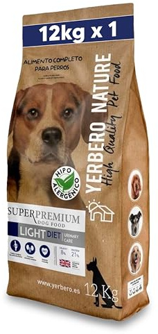 Yerbero Nature Light Diet Urinare Care Comida Hipoalergénica para Perros, Baja en Grasas,Alimento SIN Azúcares Añadidos,Pienso Natural para la Digestión,Glucosamina para Articulaciones 12Kg