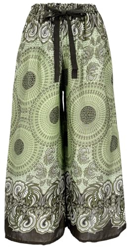 GURU SHOP Palazzohose, Schlaghose, Boho Sommerhose, Hippie Goa Hose - Olive, Damen