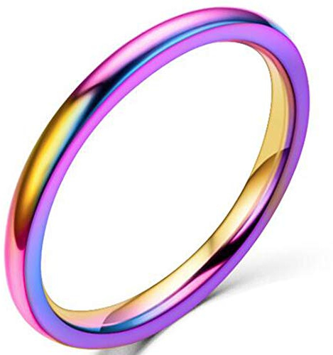 Jude Jewelers 1.5mm Stainless Steel Classical Plain Stackable Wedding Band Ring (Rainbow, 7)