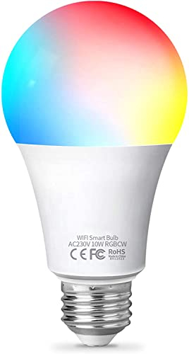 Fitop Alexa Glühbirne Smart Lampe E27, WLAN Lampe LED Kompatibel mit Alexa/Google Home, 9W 806LM, Dimmbar Warmweiß-Kaltweiß und Mehrfarbige Birne, Kontrolle durch APP, kein Hub benötigt, 1 Stück