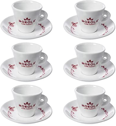 Morola Juego de tazas de café expreso de cerámica con platillo para café expreso - 6 tazas de 80 ml blancas - Taza Espresso