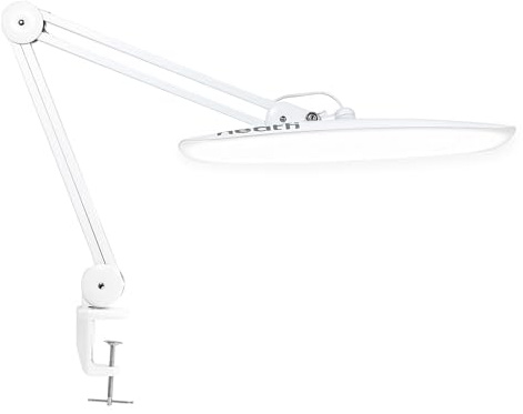 Neatfi XL 2200 Lumens 24W LED Desk Lamp – Shadow-Free Task Lighting | 4-Level Dimming | Home Office & Crafts Use | 20-Inch Wide Head (White, Non-CCT with Clamp)