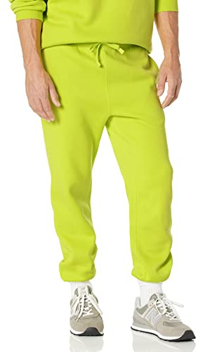Amazon Essentials Men's Relaxed-Fit Closed-Bottom Sweatpants, Lime Green, Medium