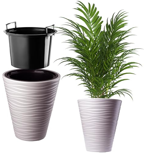KADAX Vaso per fiori, Fioriera rotonda per uso interno ed esterno, Vaso per piante in plastica resistente alle intemperie, Beige, Diametro 40 cm
