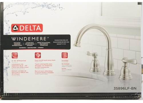 Delta Windemere - Grifo para lavabo de baño de níquel cepillado de 8 pulgadas, Grifo Doble