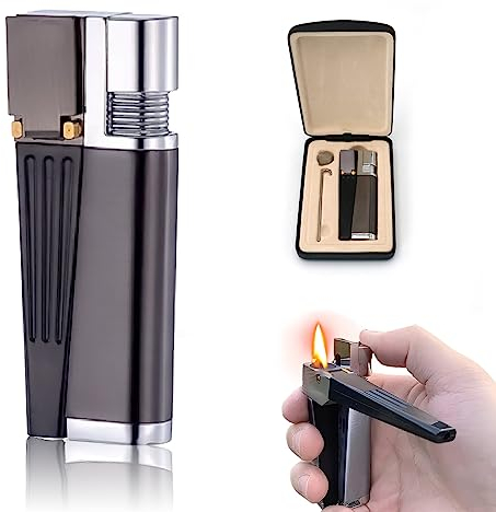 Nizirioo Accendino Gonfiabile Antivento 2 in 1 Portatile Pieghevole in Metallo con Tubo Girevole, Accendino Impermeabile Antivento con Confezione Regalo (Nero)