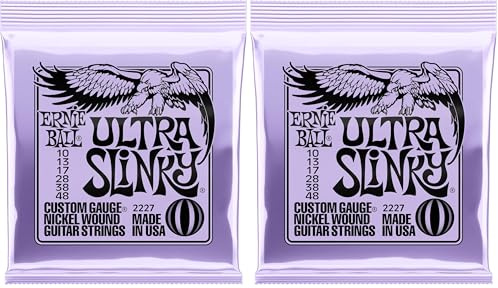 Ernie Ball Ultra Slinky - Cuerdas para guitarra eléctrica, entorchado de níquel, calibre 10-48 (Paquete de 2)